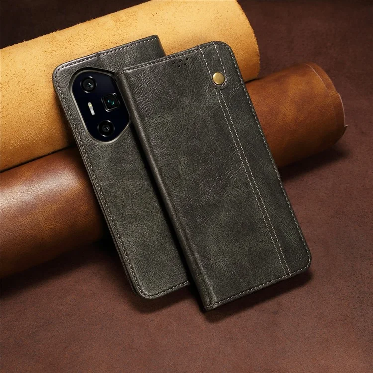 For Honor 300 Pro Case Crazy Horse Texture Waxy Leather Wallet Stand Phone Cover - Green