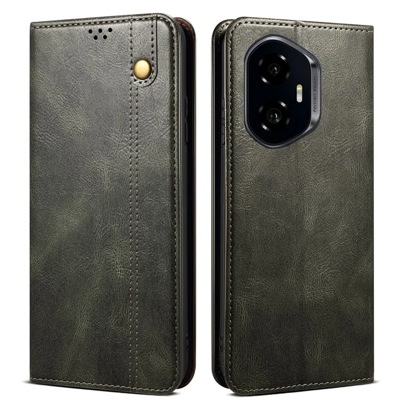 Capa Para Honor 300 Textura de Cavalo Louco Couro Encerado Carteira com Suporte para Celular - Verde