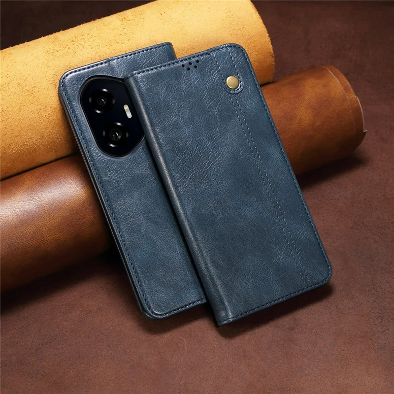 For Honor 300 Case Crazy Horse Texture Waxy Leather Wallet Stand Phone Cover - Blue