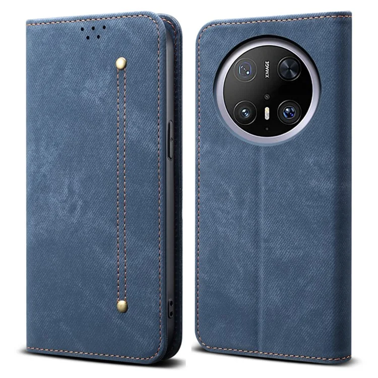 Étui pour Huawei Mate 70 Pro / Mate 70 Pro+ en tissu jean avec texture antidérapante et support - Bleu