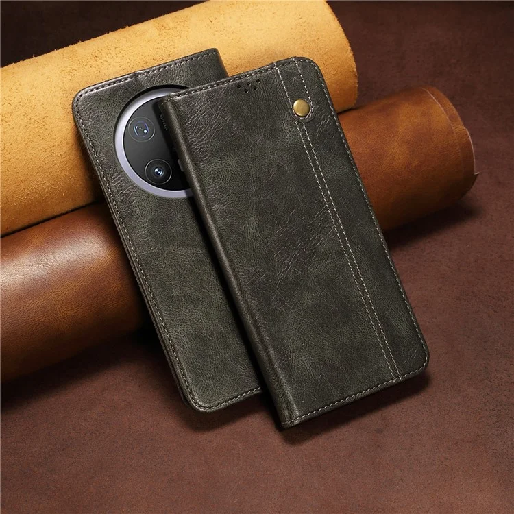 For Huawei Mate 70 Case Crazy Horse Texture Waxy Leather Wallet Stand Phone Cover - Green