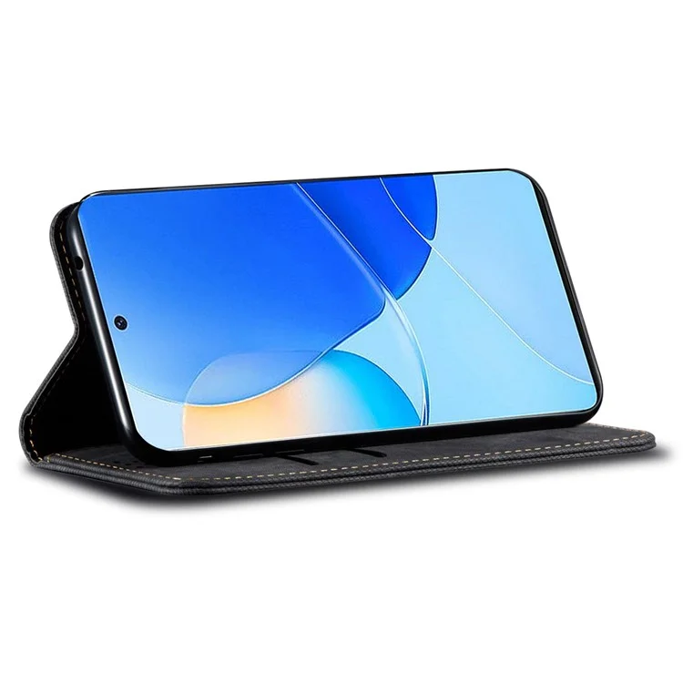 For Huawei Mate 70 Case Jeans Cloth Texture Anti-Scratch Leather Stand Phone Cover - Black