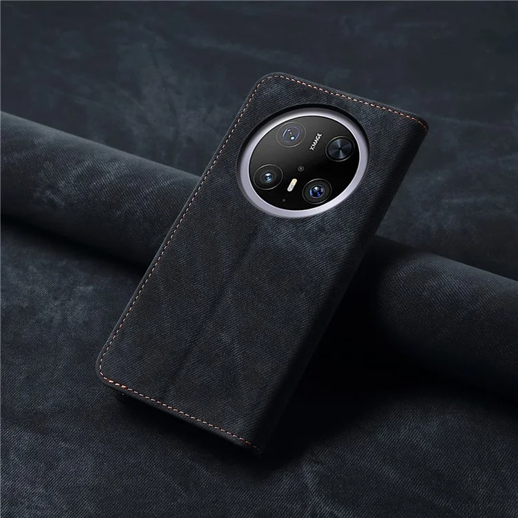 For Huawei Mate 70 Case Jeans Cloth Texture Anti-Scratch Leather Stand Phone Cover - Black