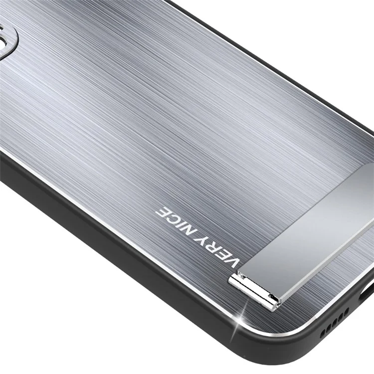 For iPhone 14 Plus Kickstand Phone Case TPU Frame Brushed Aluminium Alloy Anti-scratch Back Cover - Silver