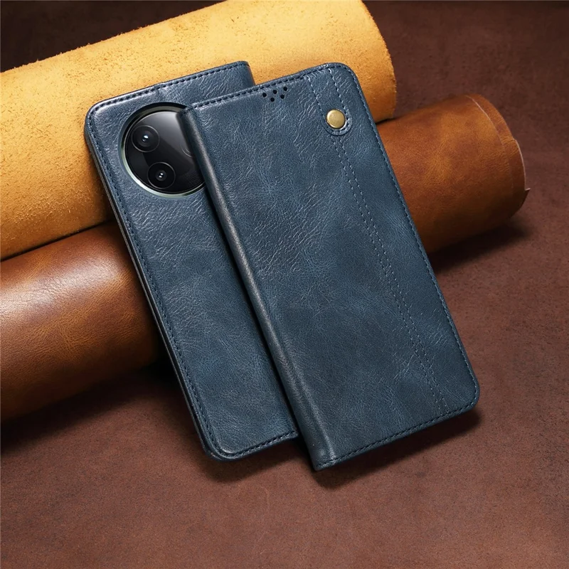 Étui pour Xiaomi Redmi K80 Pro 5G - Texture de cheval fou, cuir ciré, support portefeuille - Bleu