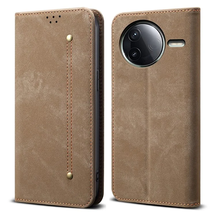 Custodia per Xiaomi Redmi K80 Pro 5G in tessuto jeans, con texture antiscivolo e supporto - Kaki
