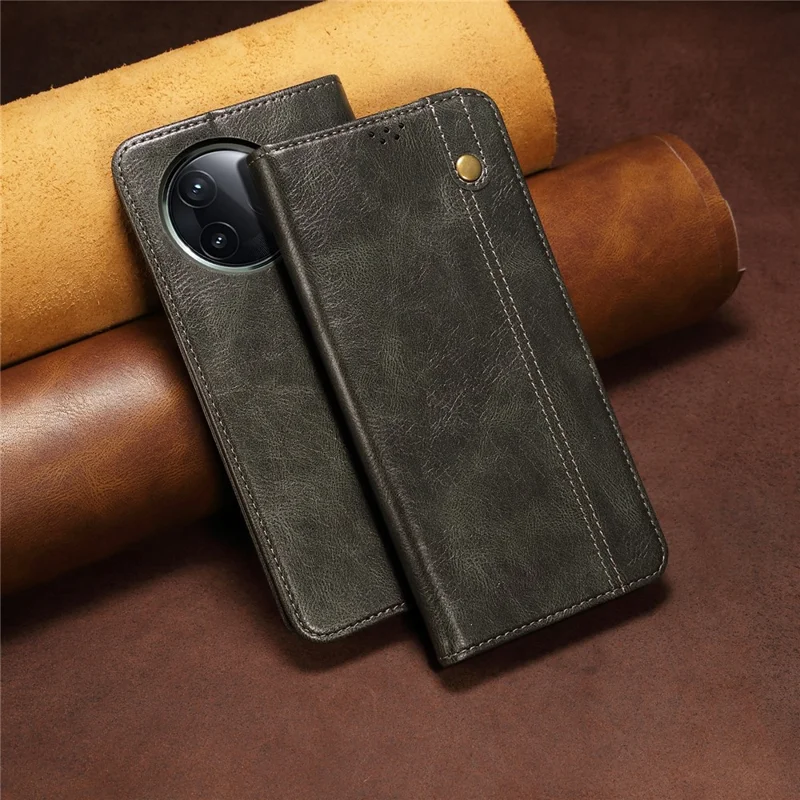Étui pour Xiaomi Redmi K80 5G, texture de cheval fou, cuir cireux, support portefeuille - Vert