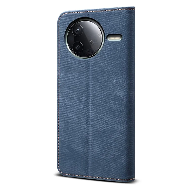 Custodia per Xiaomi Redmi K80 5G in tessuto di jeans, con texture antistrappo e supporto - Blu