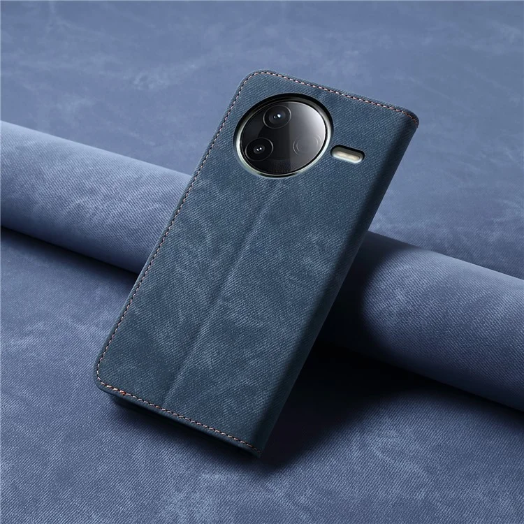 Custodia per Xiaomi Redmi K80 5G in tessuto di jeans, con texture antistrappo e supporto - Blu