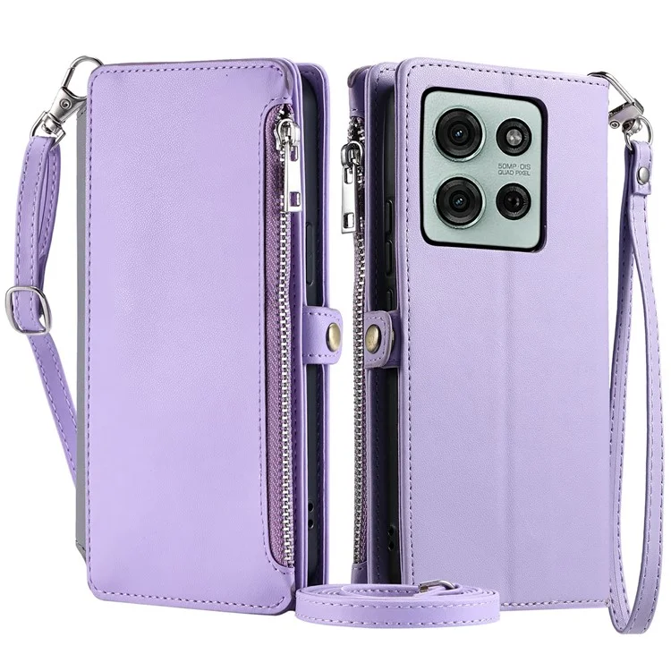 015 Stile per Motorola Moto G75 5G Custodia TPU+PU Pelle Portafoglio Cover Telefonica con Cinghie - Viola