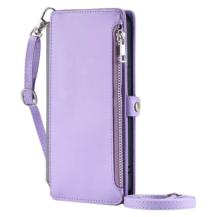 015 Stile per Motorola Moto G75 5G Custodia TPU+PU Pelle Portafoglio Cover Telefonica con Cinghie - Viola