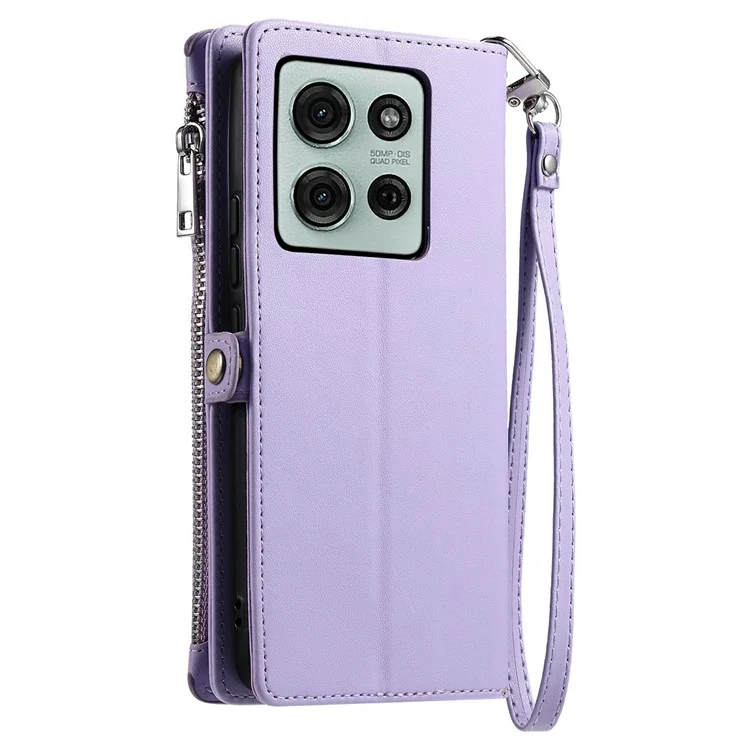 015 Stile per Motorola Moto G75 5G Custodia TPU+PU Pelle Portafoglio Cover Telefonica con Cinghie - Viola
