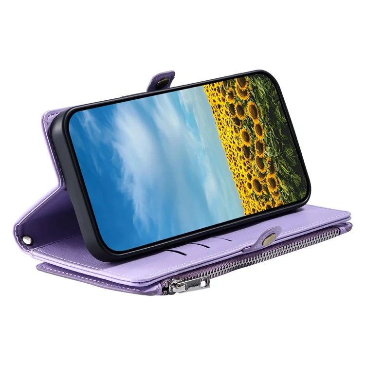 015 Stile per Motorola Moto G75 5G Custodia TPU+PU Pelle Portafoglio Cover Telefonica con Cinghie - Viola