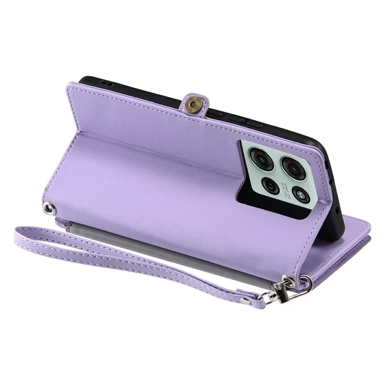 015 Stile per Motorola Moto G75 5G Custodia TPU+PU Pelle Portafoglio Cover Telefonica con Cinghie - Viola