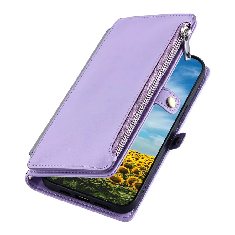 015 Stile per Motorola Moto G75 5G Custodia TPU+PU Pelle Portafoglio Cover Telefonica con Cinghie - Viola