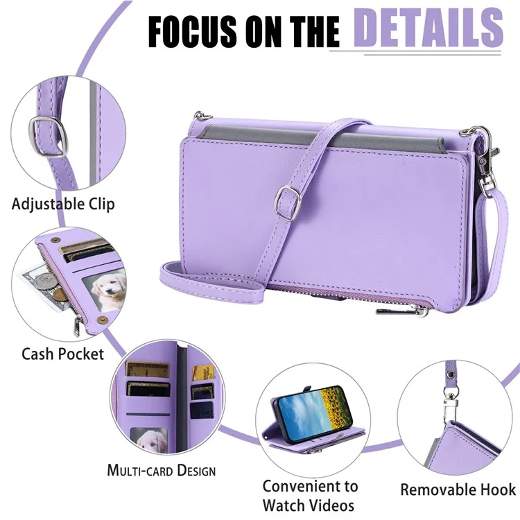015 Stile per Motorola Moto G75 5G Custodia TPU+PU Pelle Portafoglio Cover Telefonica con Cinghie - Viola