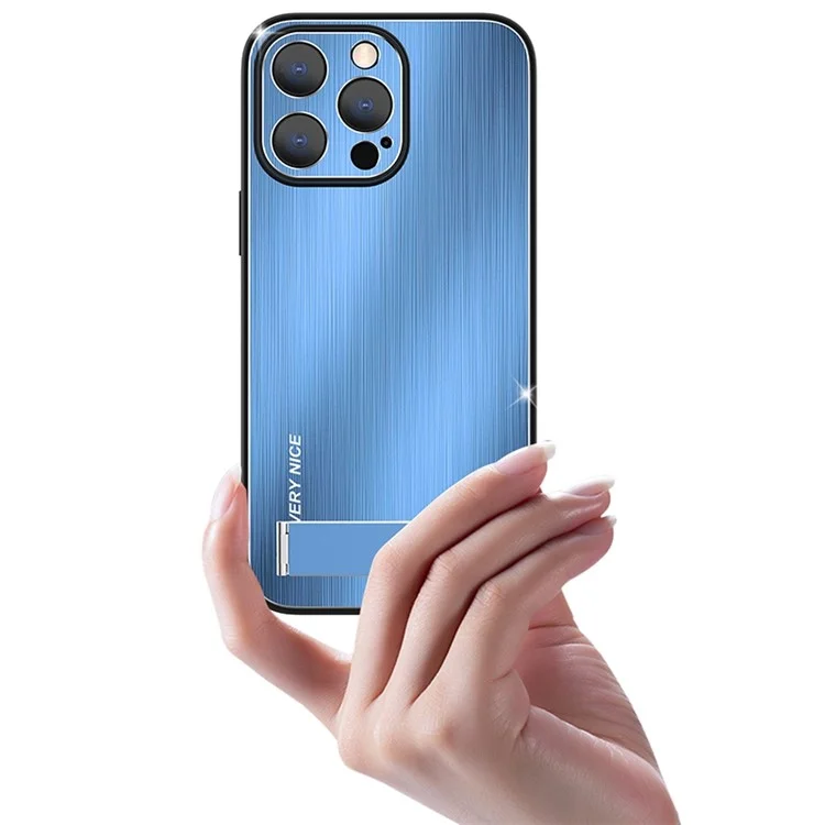 Pour Iphone 14 Pro Max Kickstand Brossed Phone Case TPU + Aluminium Alloy Tocoping Hybrid Cover - Bleu
