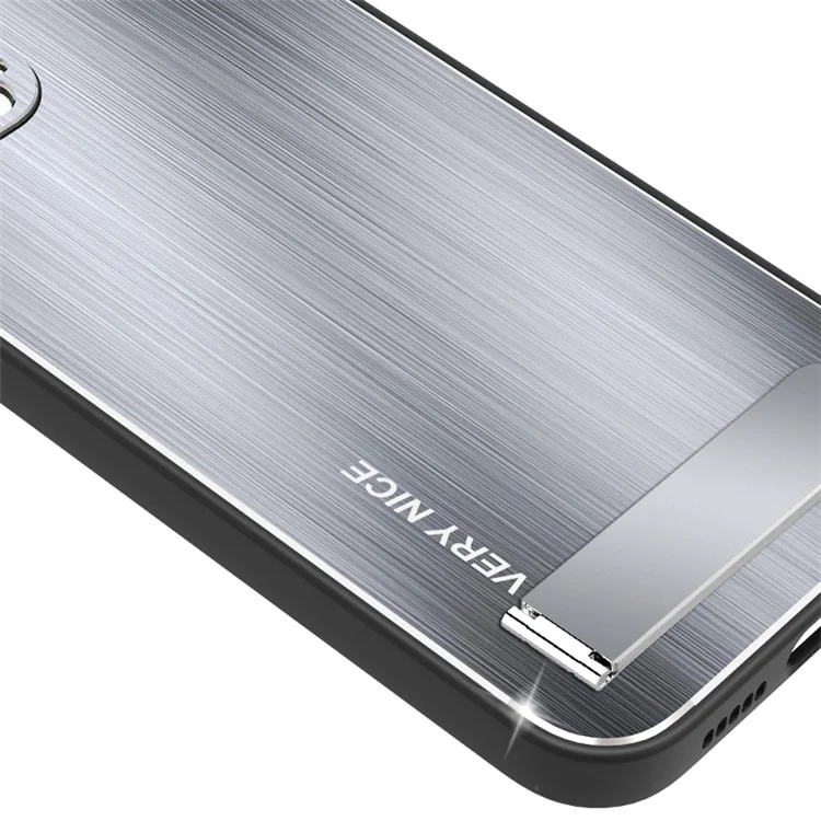 Pour Iphone 14 Pro Max Kickstand Brossed Phone Case TPU + Aluminium Alloy Tocoping Hybrid Cover - Bleu