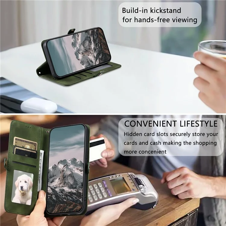 Estilo 016 Para Motorola Moto G75 5G Capa Pele de Sensação Totem Gravada Carteira de Couro Capa de Telefone - Verde Escuro