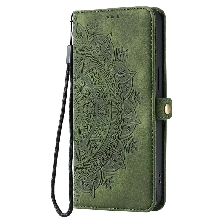 Estilo 016 Para Motorola Moto G75 5G Capa Pele de Sensação Totem Gravada Carteira de Couro Capa de Telefone - Verde Escuro