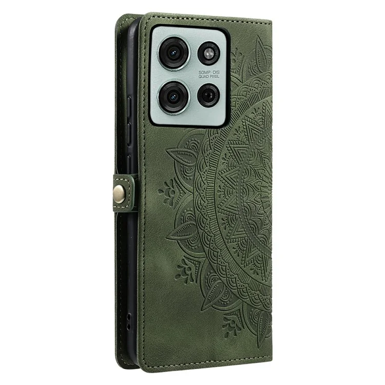 Estilo 016 Para Motorola Moto G75 5G Capa Pele de Sensação Totem Gravada Carteira de Couro Capa de Telefone - Verde Escuro