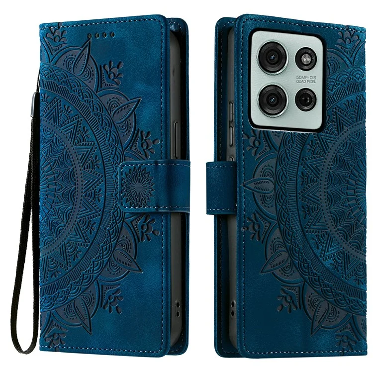 Estilo 018 para Motorola Moto G75 5G Capa Pele Estampada com Textura Totem Carteira de Couro Capa de Telefone - Azul