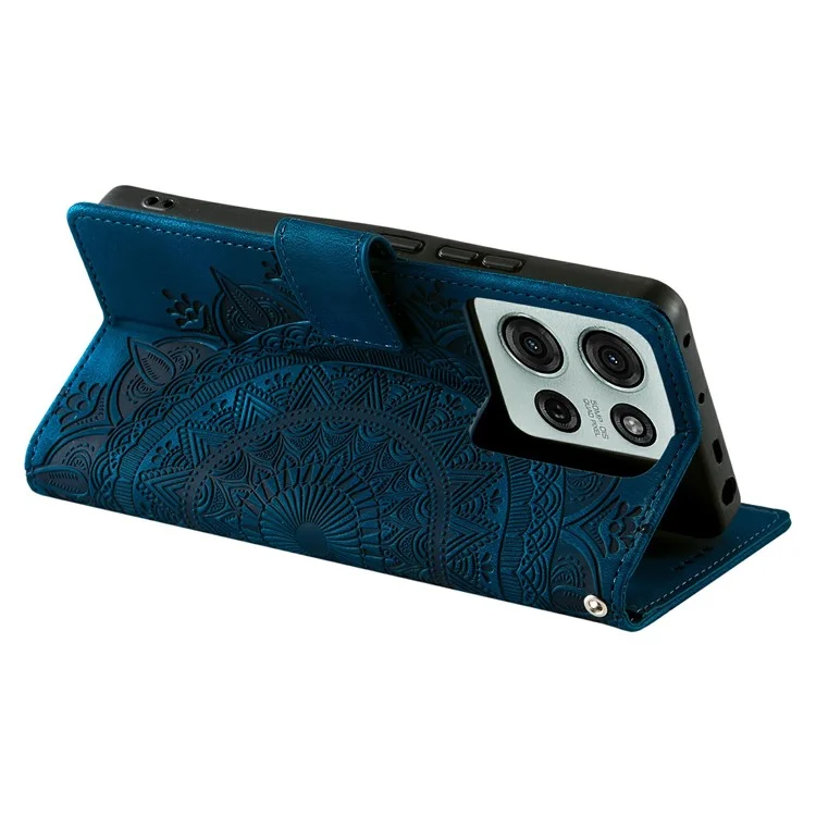 Estilo 018 para Motorola Moto G75 5G Capa Pele Estampada com Textura Totem Carteira de Couro Capa de Telefone - Azul