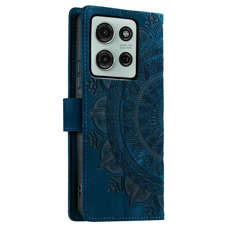 Estilo 018 para Motorola Moto G75 5G Capa Pele Estampada com Textura Totem Carteira de Couro Capa de Telefone - Azul