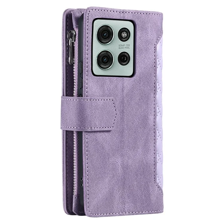 Style 005 für Motorola Moto G75 5G Brieftasche Hülle Rautenstichnaht PU-Leder Handyhülle - Lila