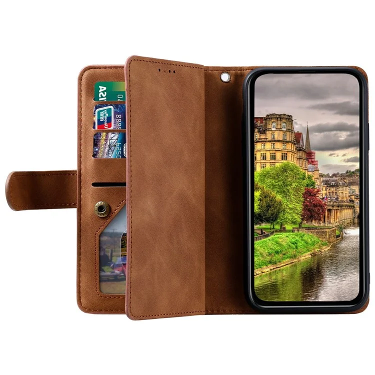 Für Motorola Moto G75 5G Hülle PU-Leder Handyhülle mit Reißverschlusstasche 9 Kartenfächer - Braun