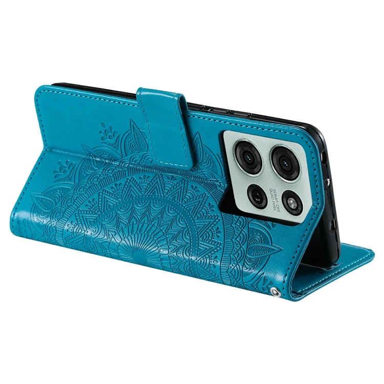 Étui pour Motorola Moto G75 5G, en cuir PU avec impression totem, support portefeuille - Bleu