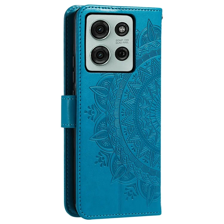 Étui pour Motorola Moto G75 5G, en cuir PU avec impression totem, support portefeuille - Bleu