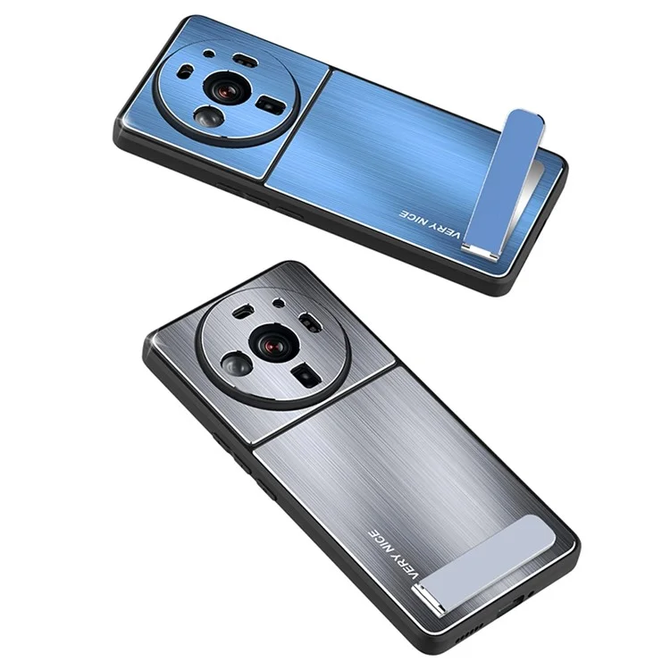 Para Xiaomi 12S Ultra 5G Kickstand Case de Telefone TPU Bumper Bumped Aluminum Light Back Anti-drop Tampa - Azul