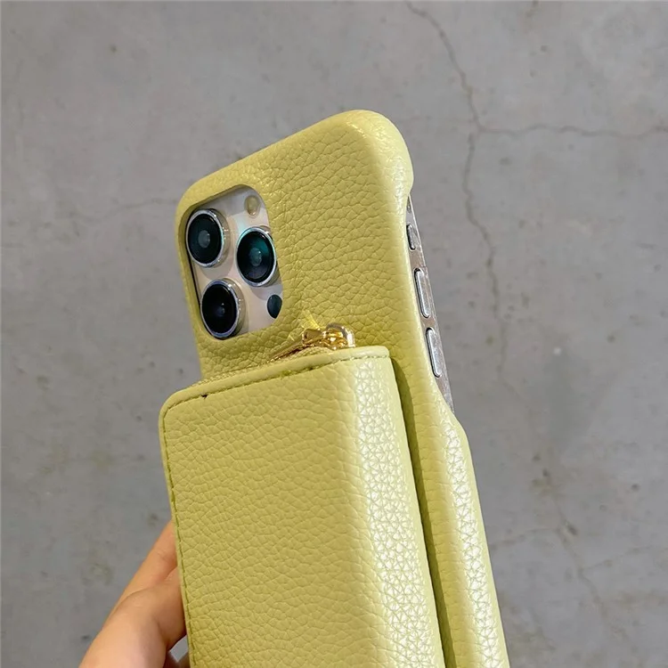 Für iPhone 15 Pro Hülle Reißverschluss Kartenfächer PU-Leder Handyschale mit Handgelenkschlaufe - Grün