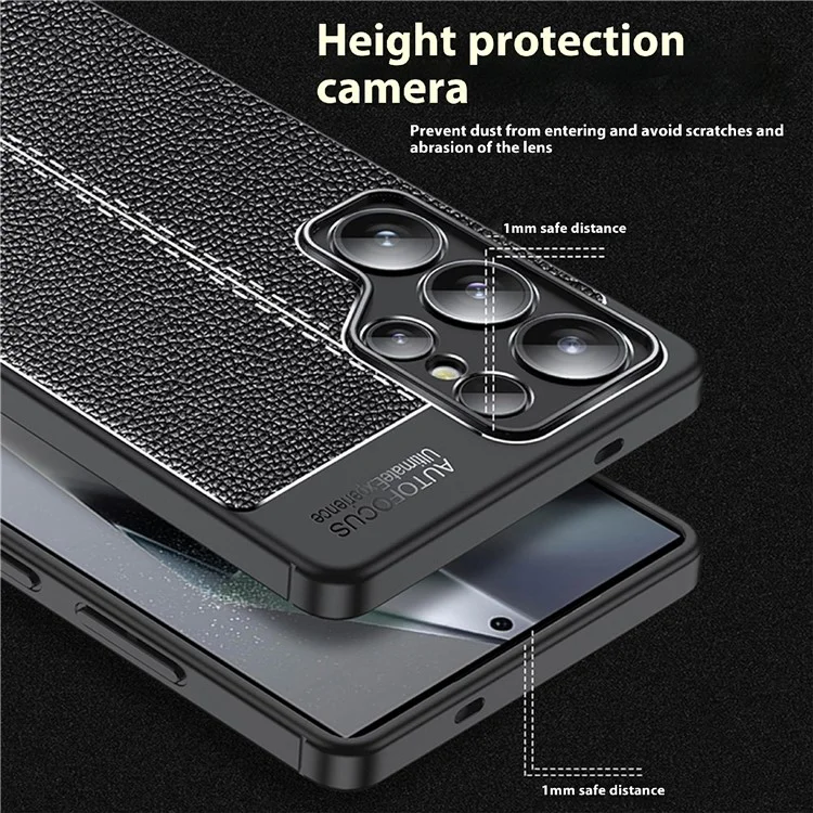 Funda para Samsung Galaxy S25 Ultra, textura de litchi TPU flexible, negra