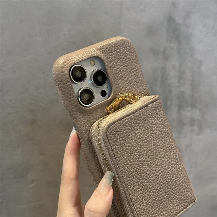 Für iPhone 16 Pro Max Hülle Reißverschluss Kartenfächer PU-Leder Handyhülle mit Handschlaufe - Grau