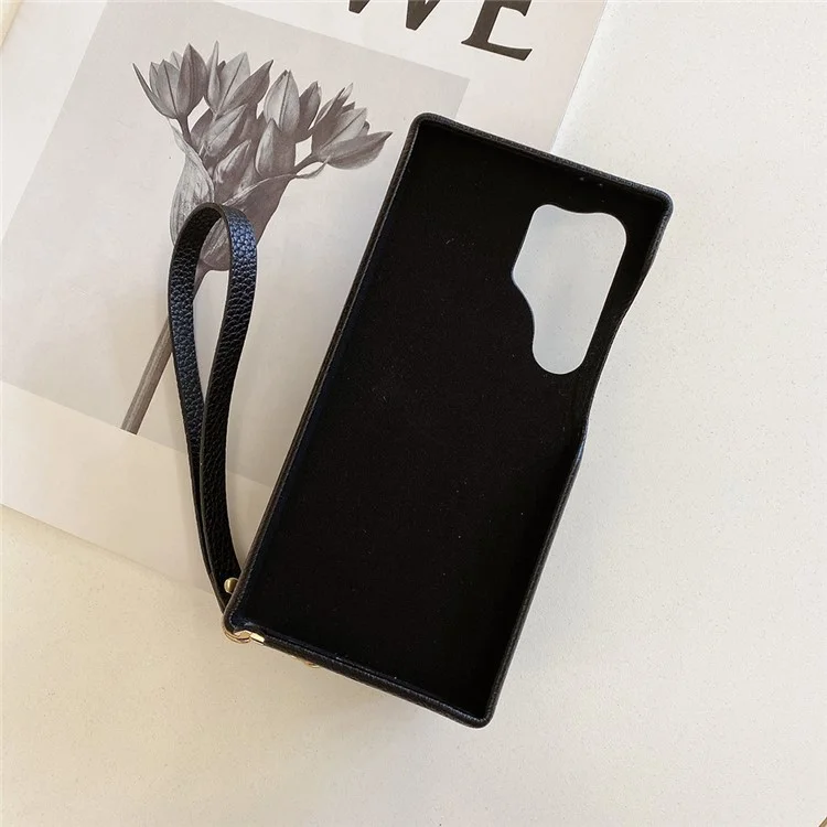 Funda para Samsung Galaxy S24 Ultra, con ranuras para tarjetas, de cuero PU con cremallera y correa para la muñeca - Negro