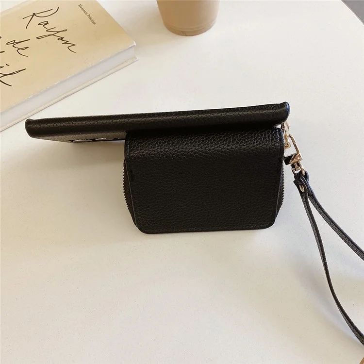 Funda para Samsung Galaxy S24 Ultra, con ranuras para tarjetas, de cuero PU con cremallera y correa para la muñeca - Negro