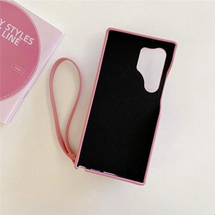 Funda para Samsung Galaxy S25 Ultra con ranuras para tarjetas y cremallera, cubierta trasera de piel sintética con correa para la muñeca - Rosa