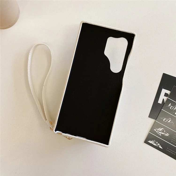 Funda para Samsung Galaxy S23 Ultra con ranuras para tarjetas y cremallera, cubierta trasera de piel sintética con correa para la muñeca - Blanco