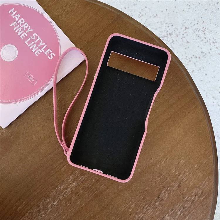 Custodia per Google Pixel 8 Pro con slot per schede e cerniera, cover posteriore in pelle PU con cinturino da polso - Rosa