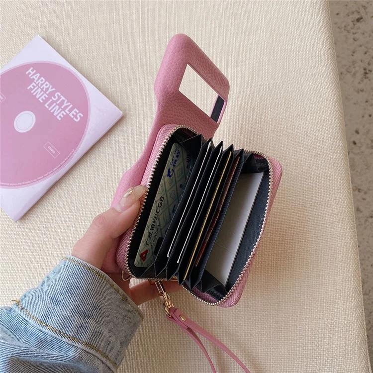 Custodia per Google Pixel 8 Pro con slot per schede e cerniera, cover posteriore in pelle PU con cinturino da polso - Rosa