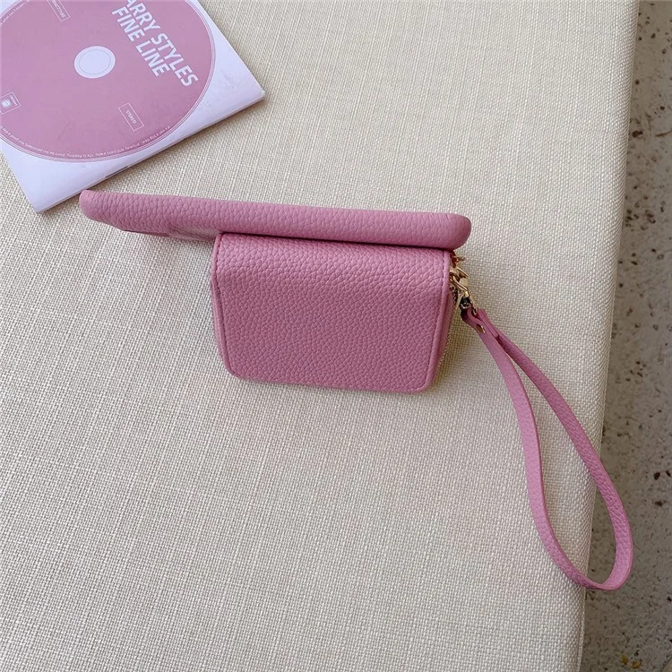 Custodia per Google Pixel 8 Pro con slot per schede e cerniera, cover posteriore in pelle PU con cinturino da polso - Rosa
