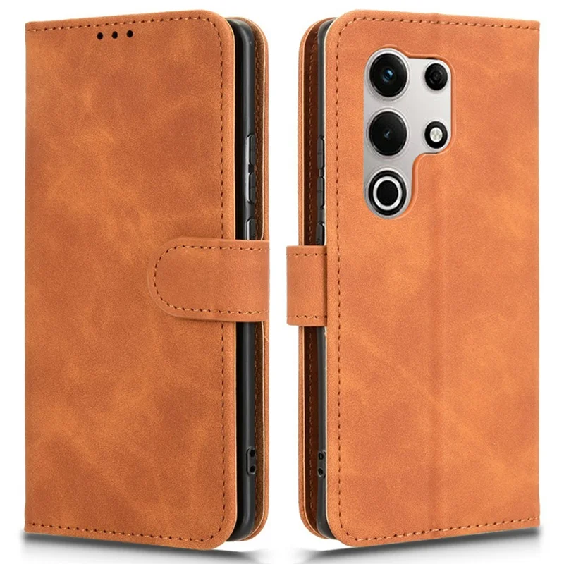 For itel S25 Ultra Leather Case Skin-Feel Anti-Drop Wallet Flip Phone Cover - Brown