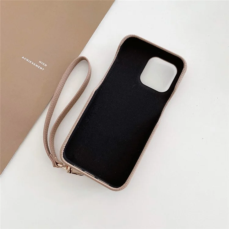 Coque pour iPhone 14 Pro avec emplacements pour cartes multifonctionnels, couvercle arrière en cuir avec dragonne - Marron clair