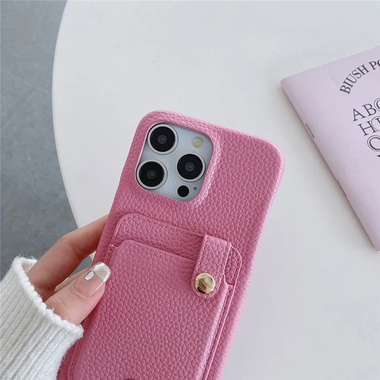 Étui pour iPhone 16 Pro Max multifonctionnel avec emplacements pour cartes, coque arrière en cuir avec dragonne - Rose