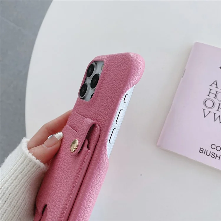 Étui pour iPhone 16 Pro Max multifonctionnel avec emplacements pour cartes, coque arrière en cuir avec dragonne - Rose