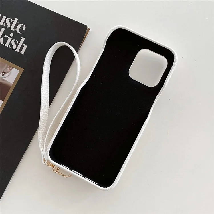 Étui pour iPhone 16 Pro multifonctionnel avec fentes pour cartes, coque en cuir avec dragonne - Blanc