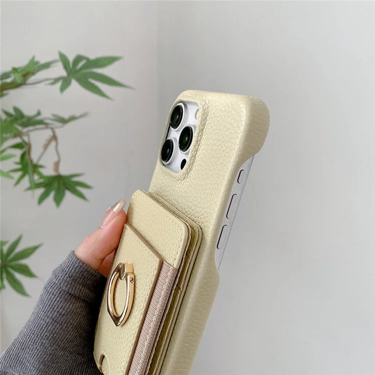 Funda para iPhone 15 Pro Max con ranuras para tarjetas, soporte, cubierta trasera de piel sintética con anillo y correa de muñeca - Verde