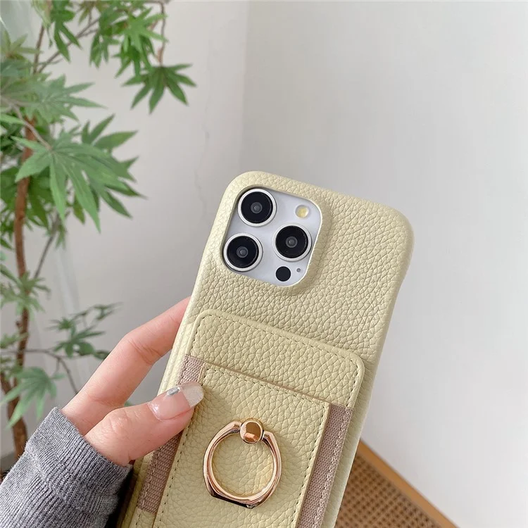 Funda para iPhone 15 Pro Max con ranuras para tarjetas, soporte, cubierta trasera de piel sintética con anillo y correa de muñeca - Verde